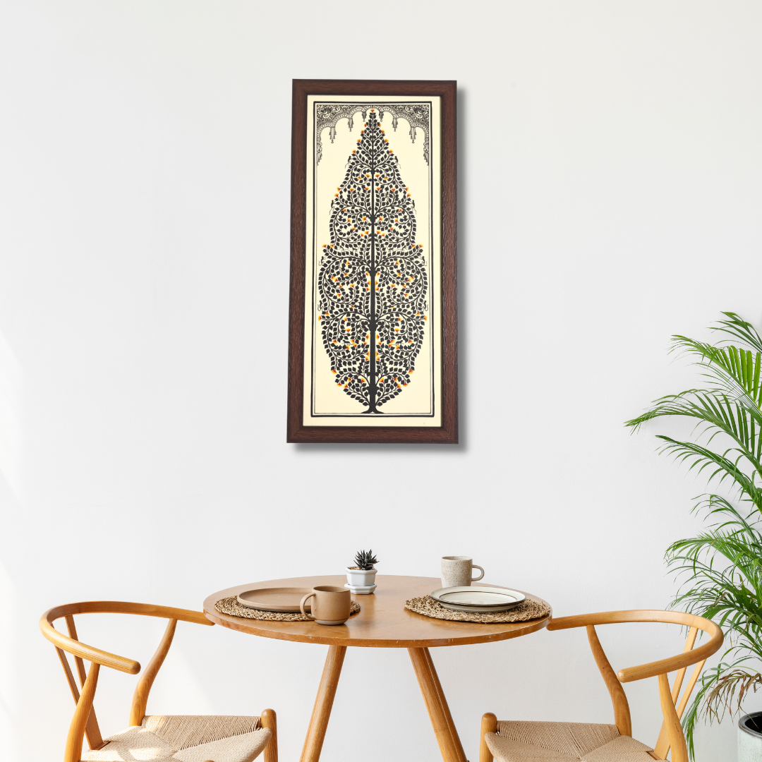 Black Tree of Life Tussar Silk Picture Frame | Pattachitra Painting