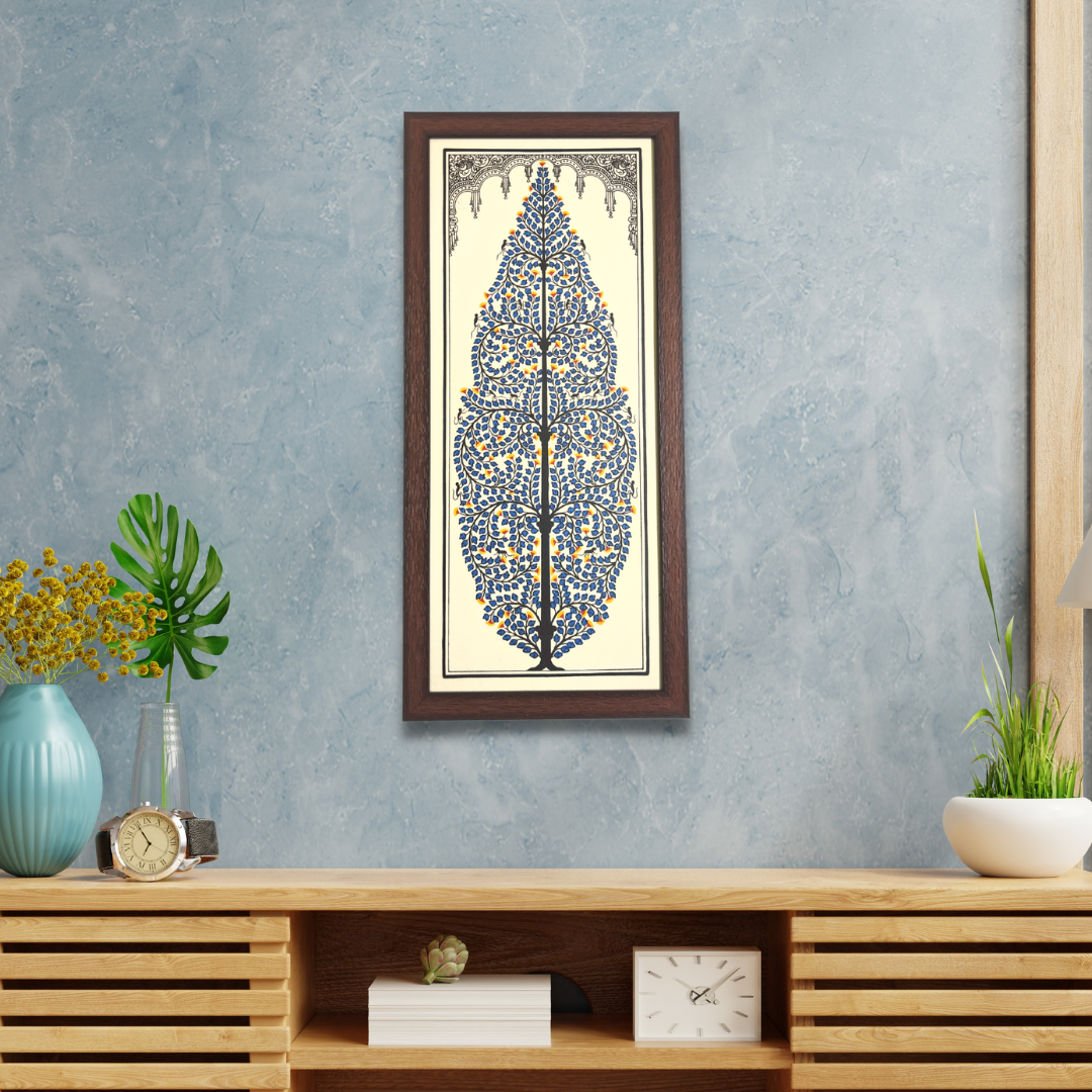 Blue Tree of Life Tussar Silk Picture Frame | Pattachitra Painting