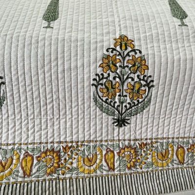 Mustard Floral Quilted Cotton Bedcover