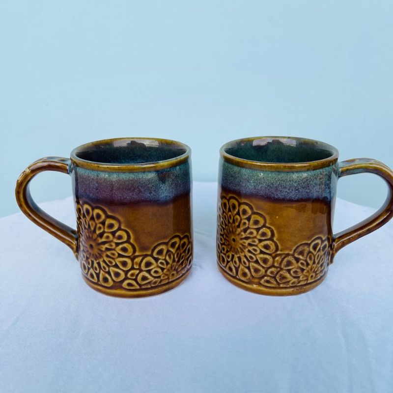 Large Flower Embossed Mugs