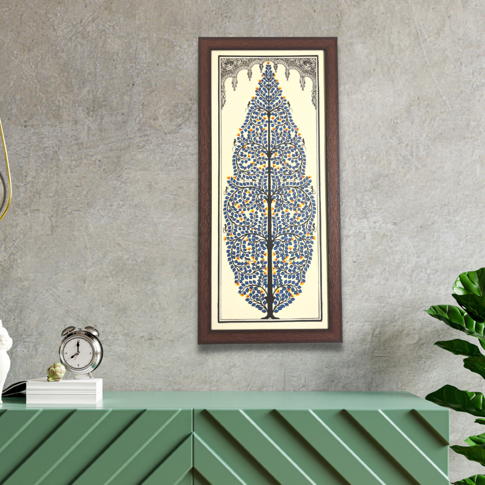 Blue Tree of Life Tussar Silk Picture Frame | Pattachitra Painting