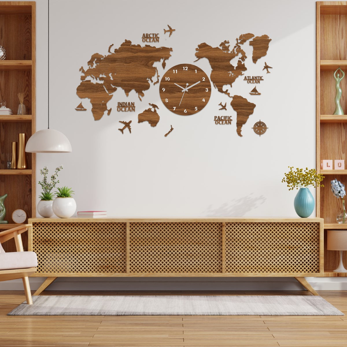 Wooden World Map Clock