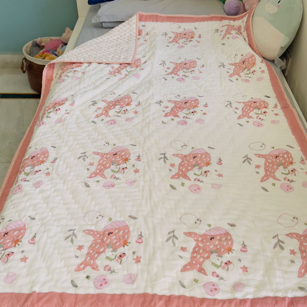 Pink Dolphin Mulmul Baby Quilt
