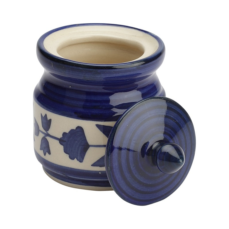Blue Ceramic Handcrafted Pickle Jars with Tray (Set of 4)
