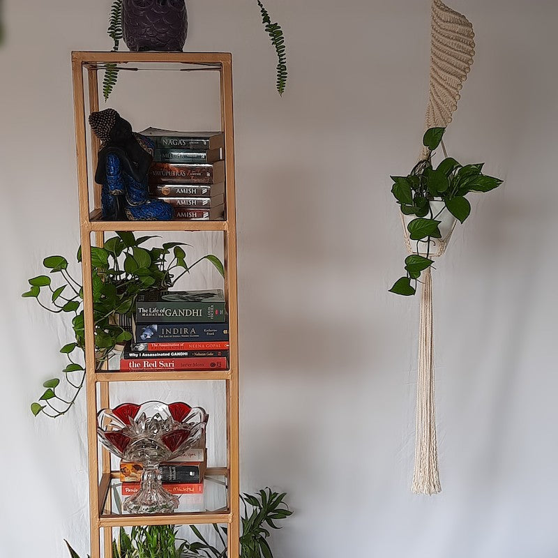Spiral Macrame Plant Hanger with Wooden Beads