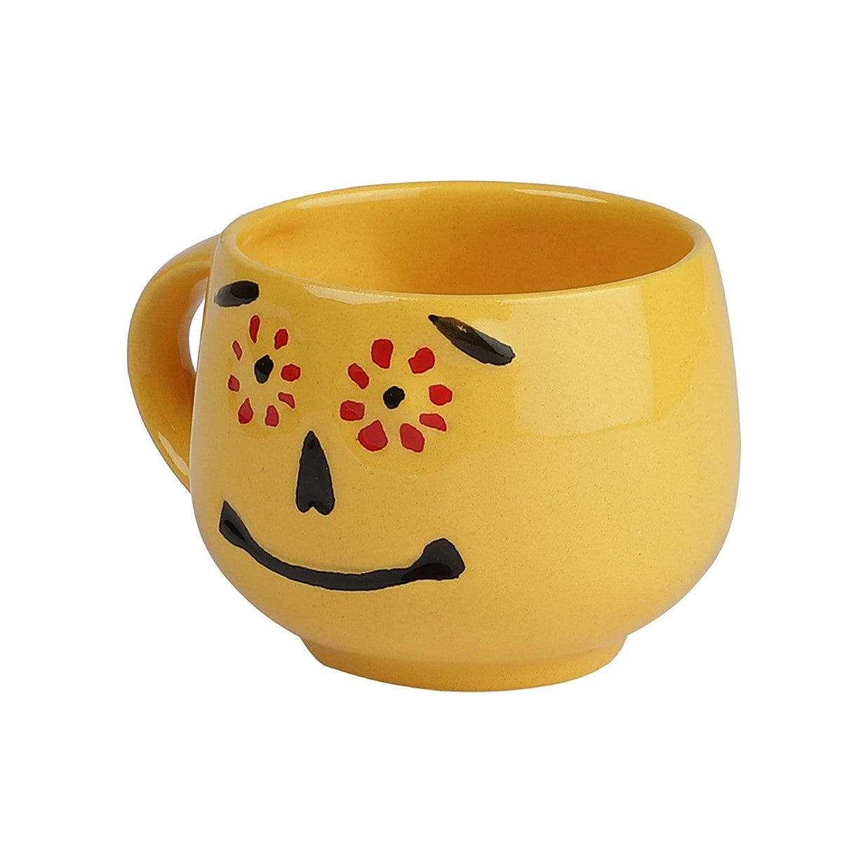 Smiley Yellow Ceramic Tea Cups (Set of 6)