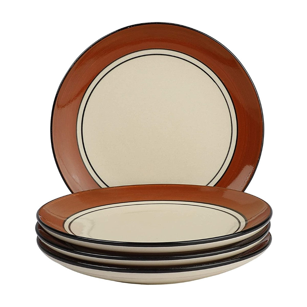 Cream & Brown Ceramic Quarter Plates (Set of 4)
