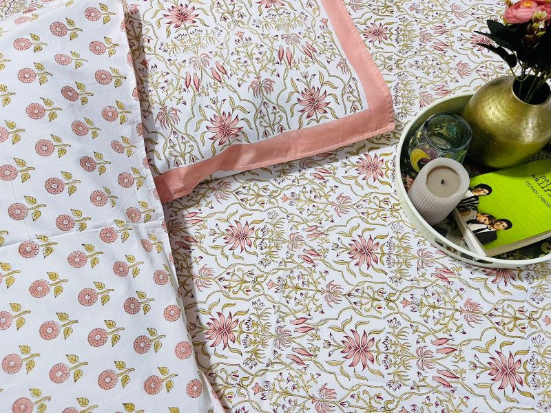 Peach Little Birdies Premium Cotton Bedsheet