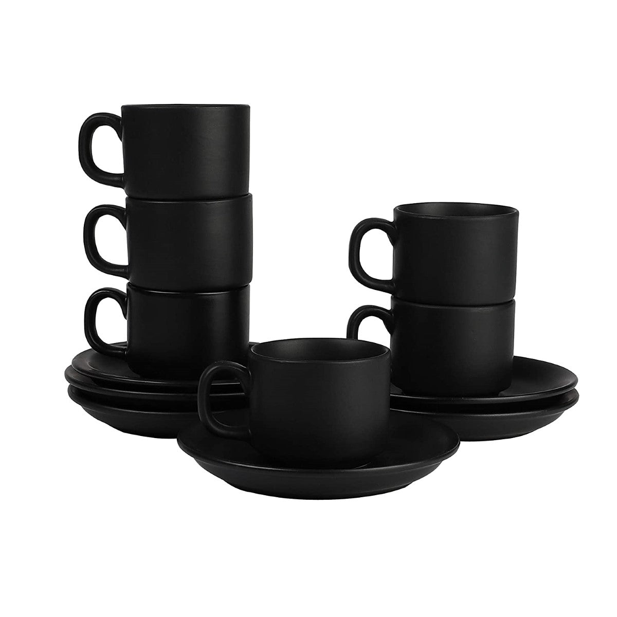 Ceramic Tea Cups Set with Saucers 150ML (Set of 6)