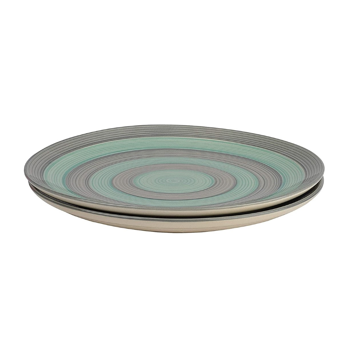 Green & Grey Handpainted Ceramic Dinner Plates (Set of 2)