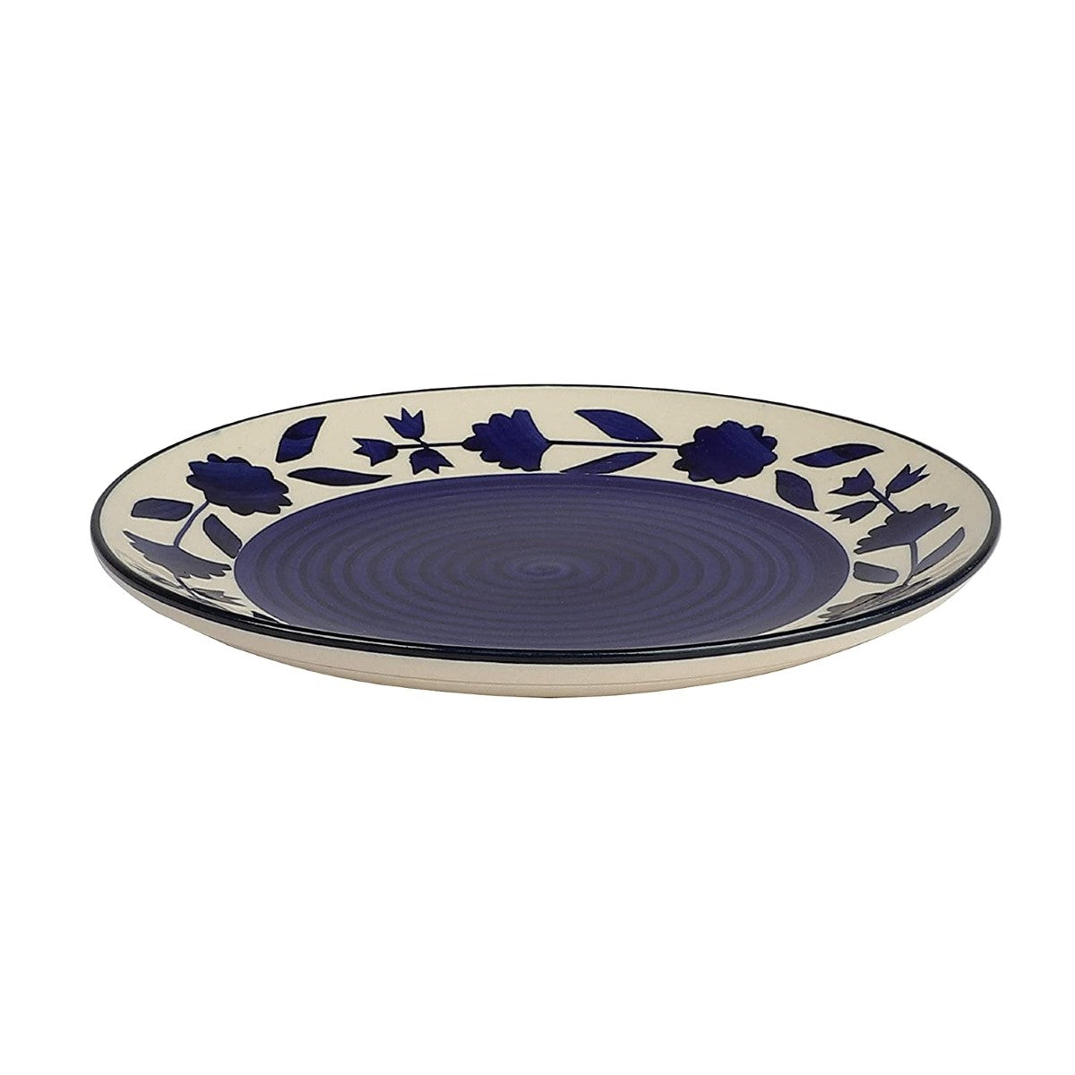 Floral Blue And White Ceramic Plates For Dinner (Set of 4)