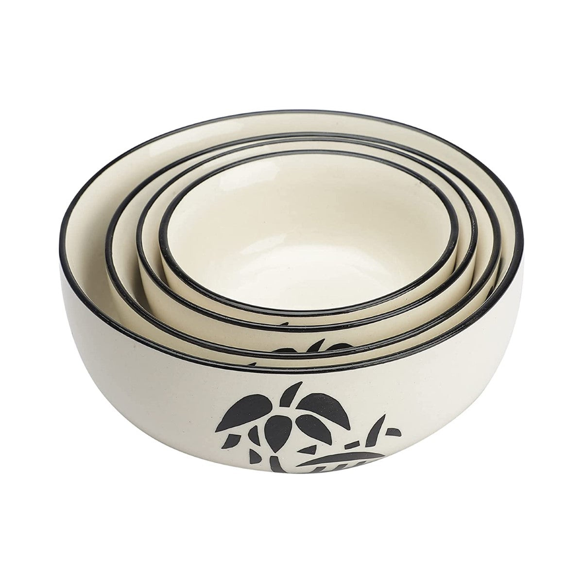 Cream & Black Ceramic Mixing Bowls (Set of 4)