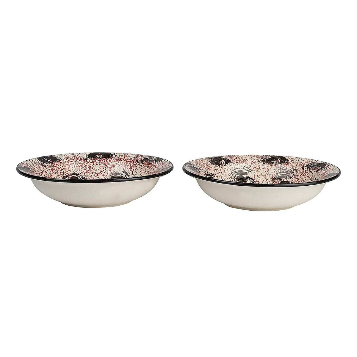 Black & Pink Color Ceramic Hand-Painted Pasta/Soup/Snack Plate(Set Of 2 Plates)