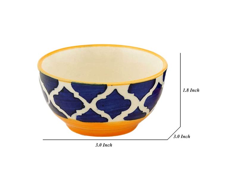Moroccan Blue Hand-Painted Ceramic Bowls (Pack of 6)