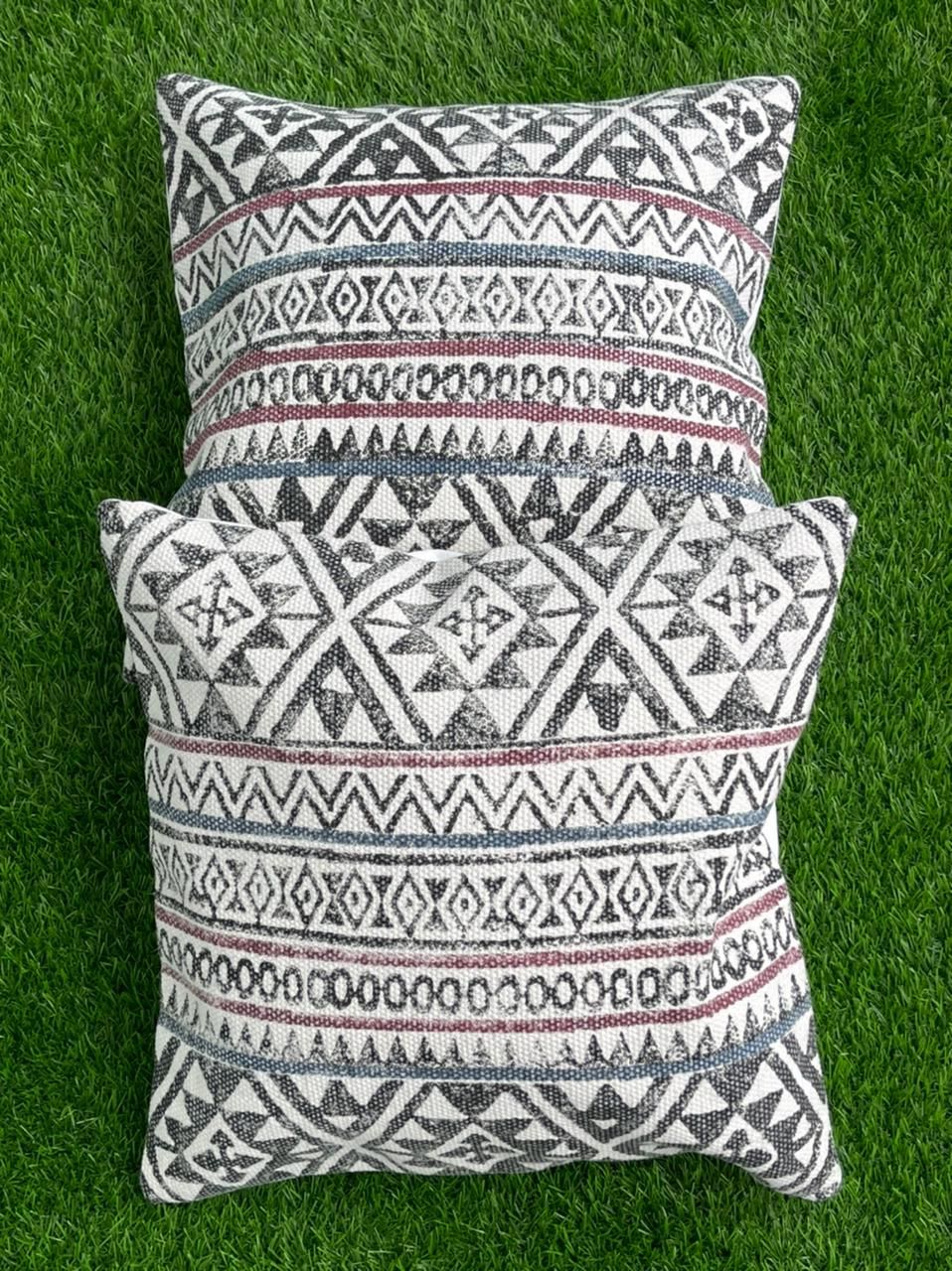 Hand Block Printed Durrie Cushion Covers (Pack of 2)