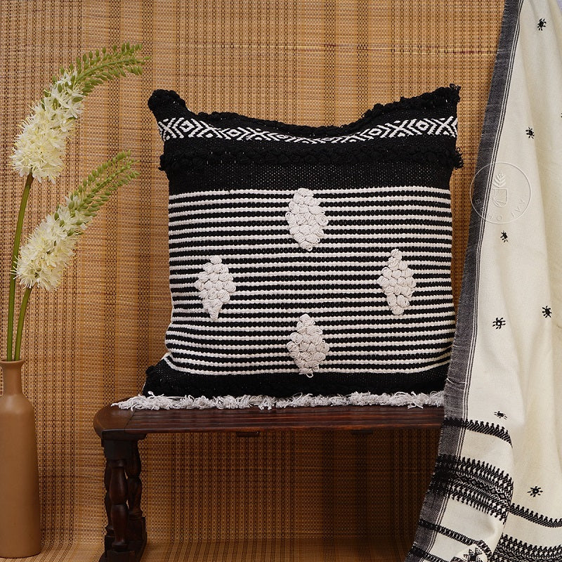 Black and white Hand Loom Woven Cotton Designer Cushion Cover