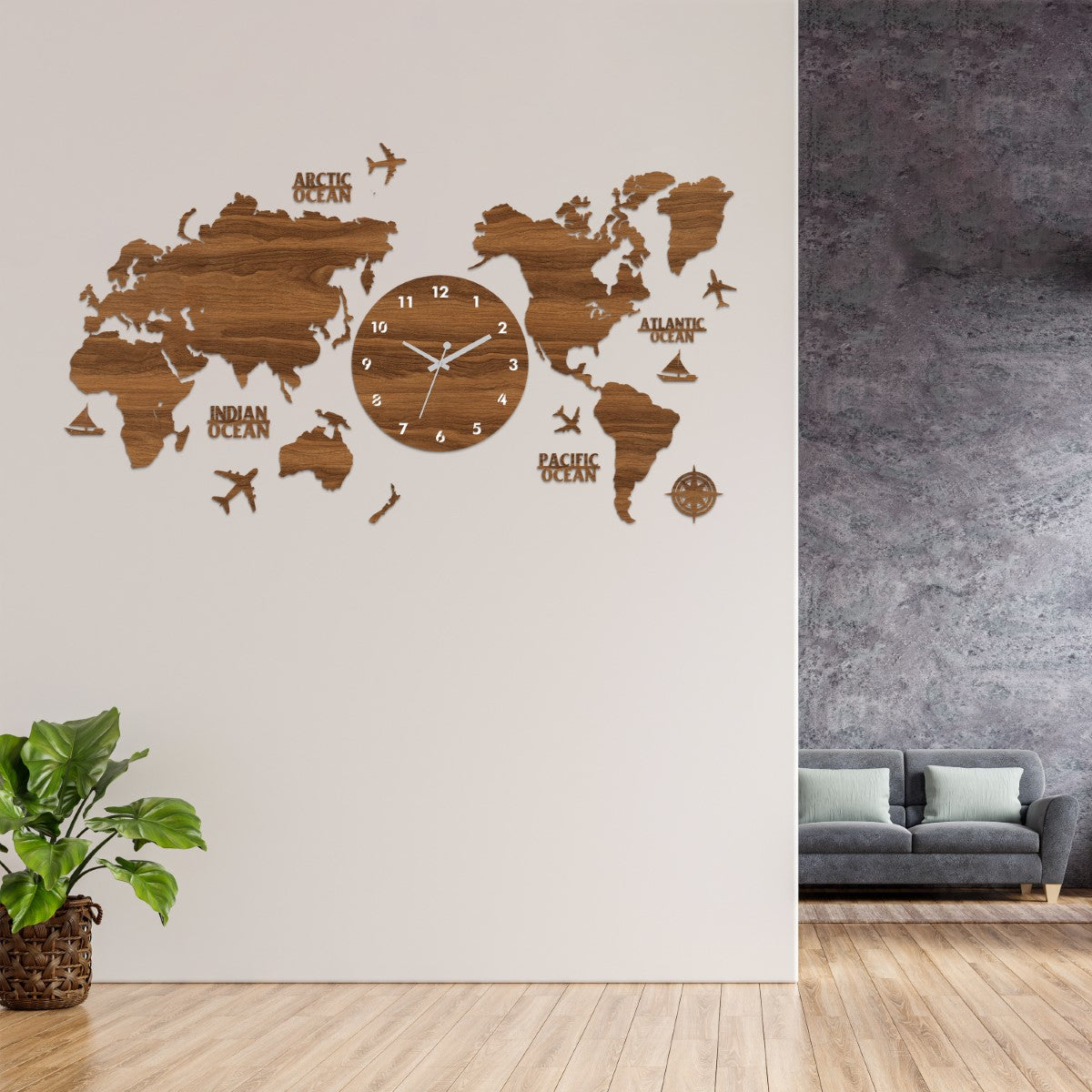 Wooden World Map Clock