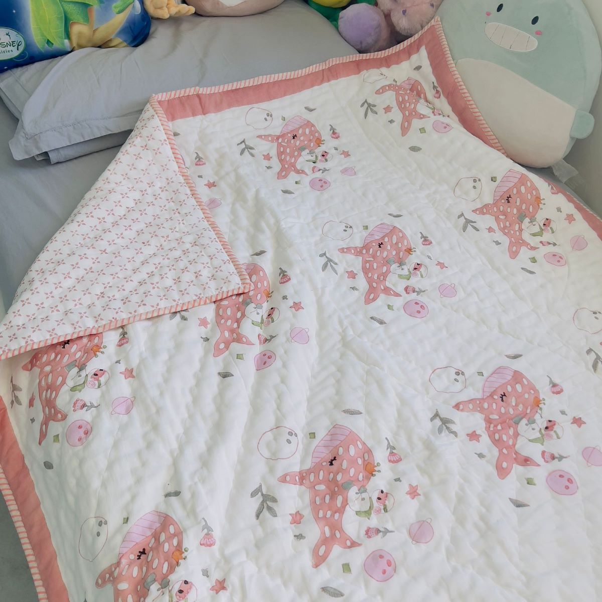 Pink Dolphin Mulmul Baby Quilt