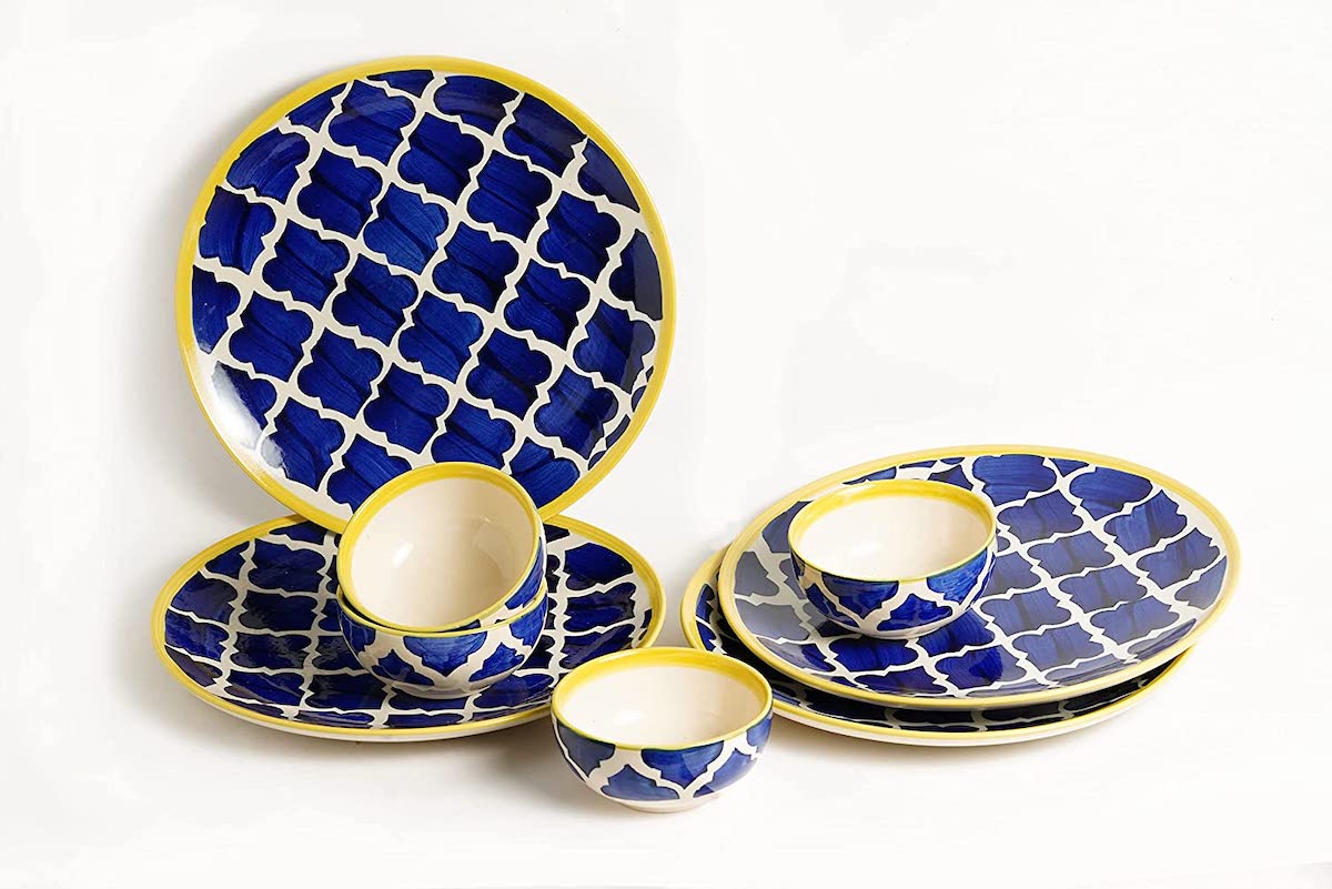 Handcrafted Blue Moroccan Plates & Bowls (Pack of 4)