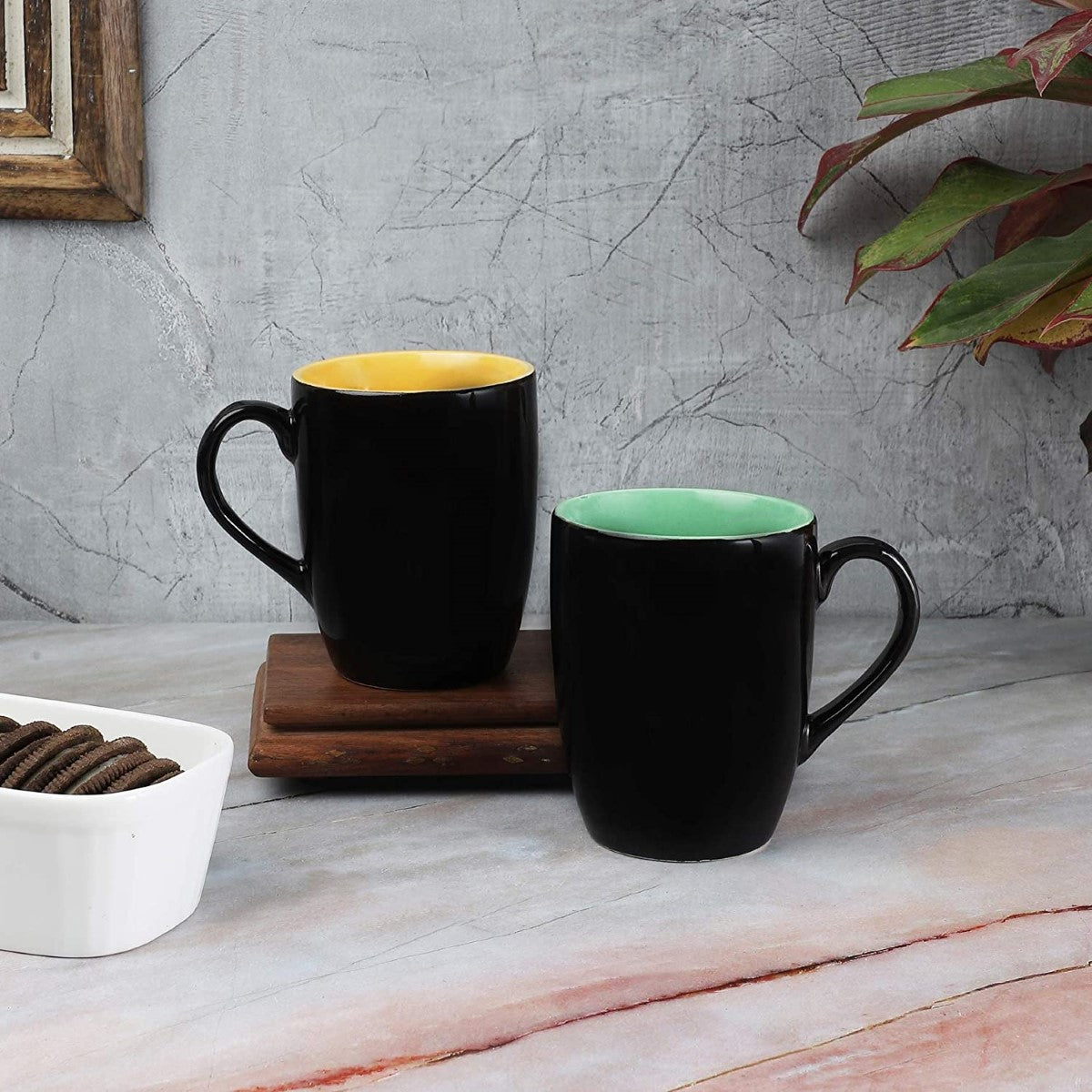 Black Shine Abstract and Classic Ceramic Tea/Coffee Mugs-320ml (Pack of 2/4/6)
