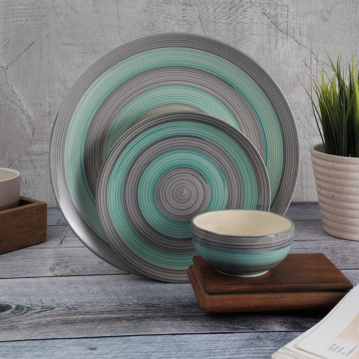 Handpainted Ceramic Serving Plates With Serving Bowl Set