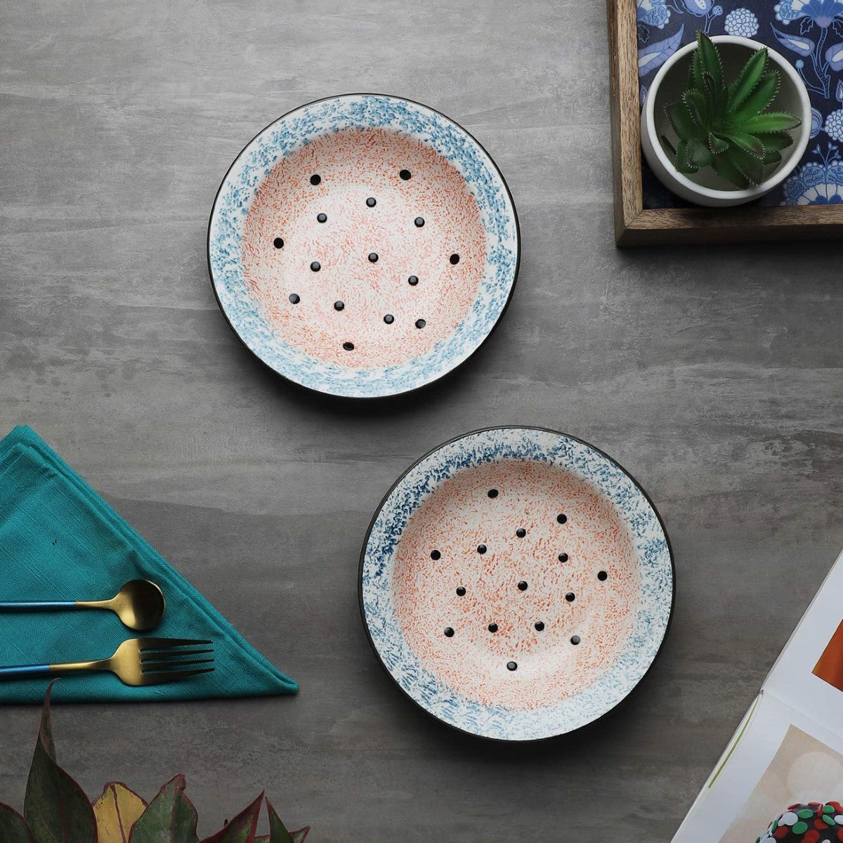 Premium Ceramic Hand-Painted Pasta/Soup/Snack Plate (Set Of 2 Plates)