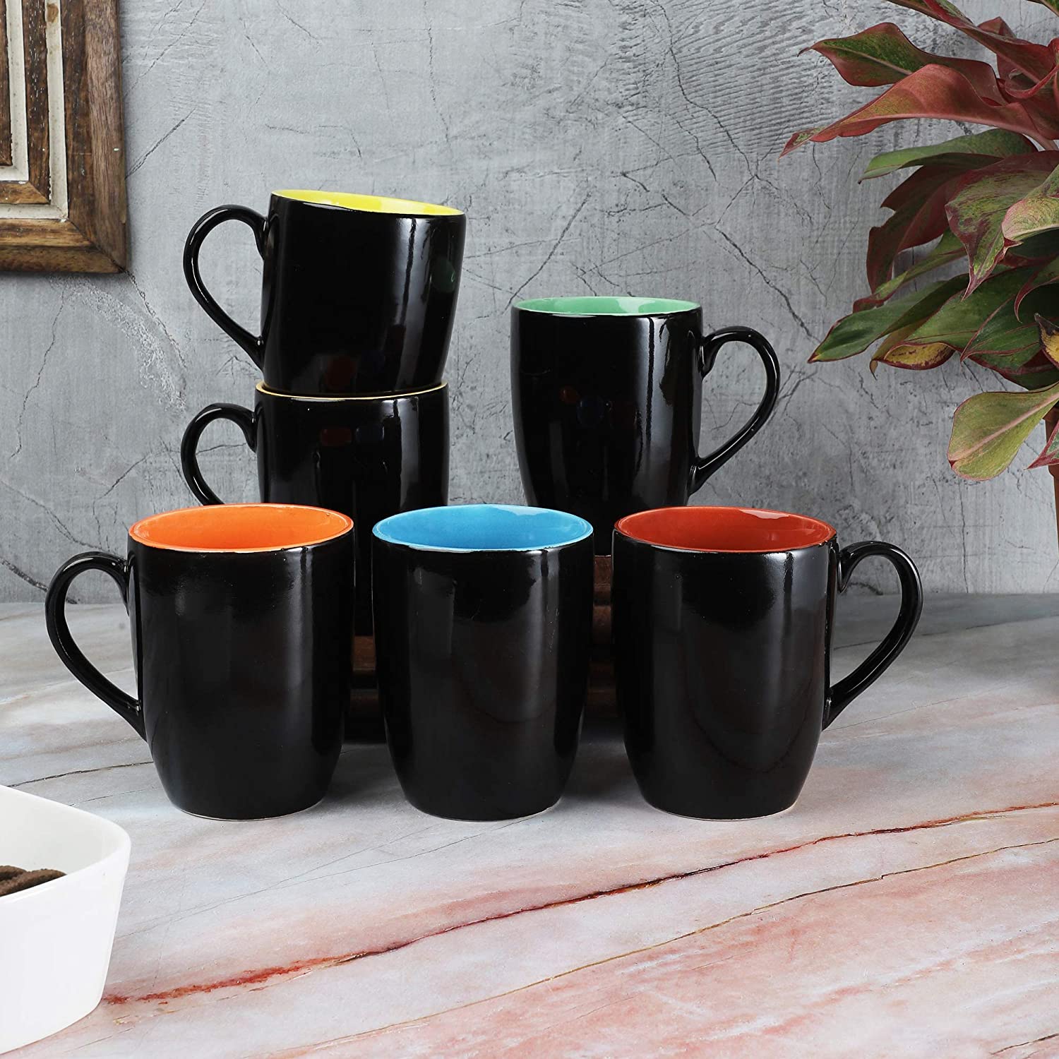 Black Shine Abstract and Classic Ceramic Tea/Coffee Mugs-320ml (Pack of 2/4/6)
