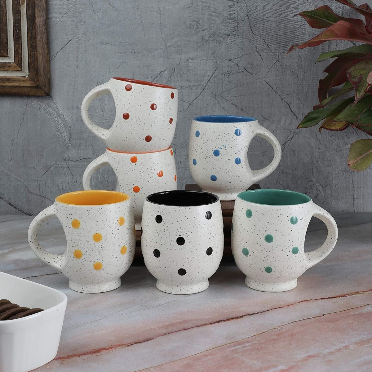 Handmade & Handcrafted Ceramic Polka Dotted Cups (Set Of 6)