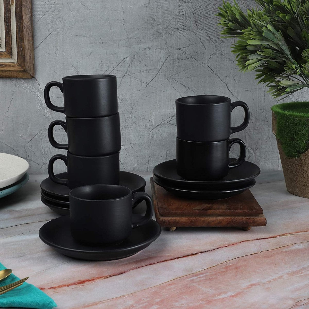 Ceramic Tea Cups Set with Saucers 150ML (Set of 6)