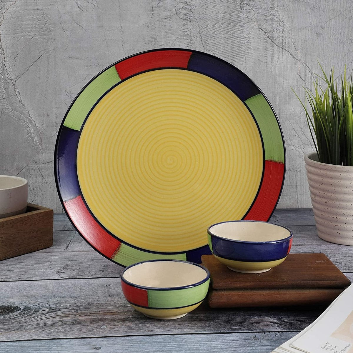 Handpainted Ceramic Dinner Plate And Bowl Set