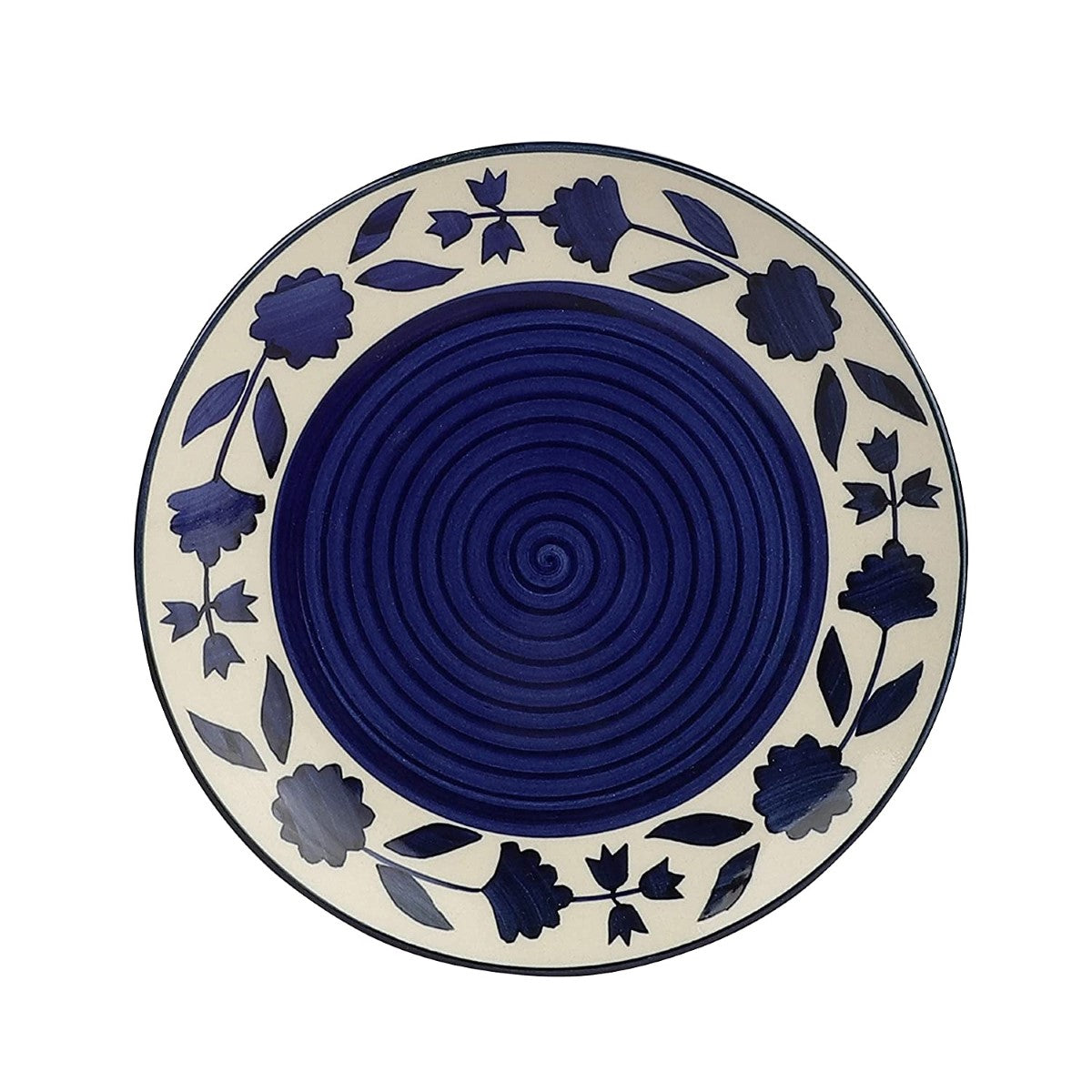 Floral Blue And White Ceramic Plates For Dinner (Set of 4)
