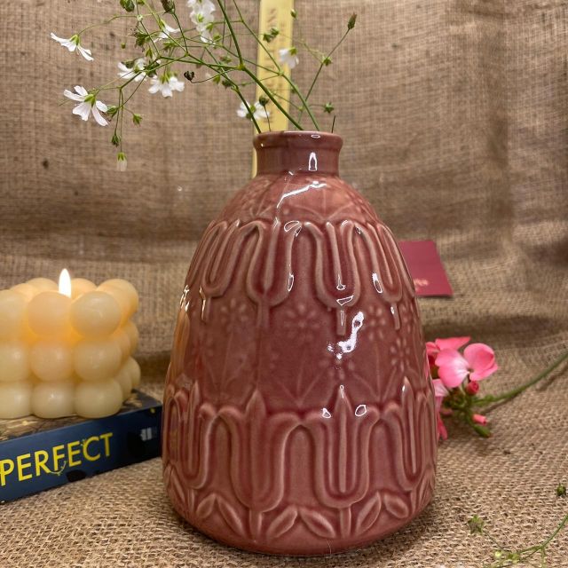 Pink Embossed Flower Vase