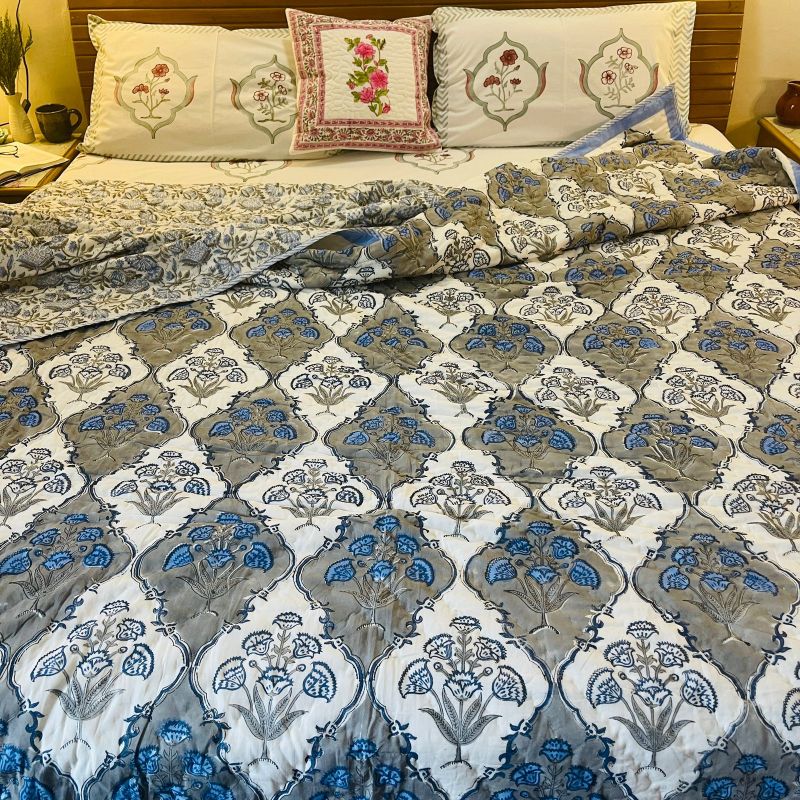 Blue & Grey Mughal Cotton Quilt