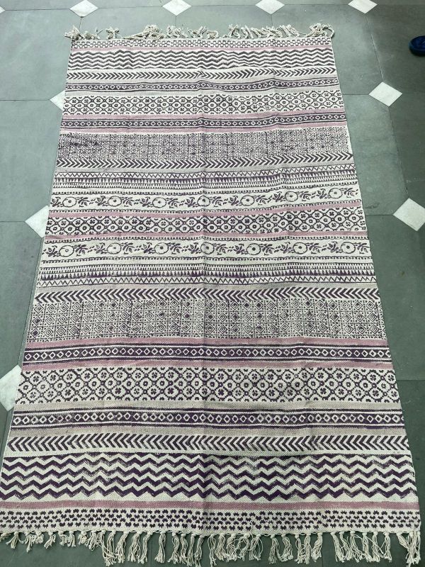 Purple & White Hand Woven Cotton Rug