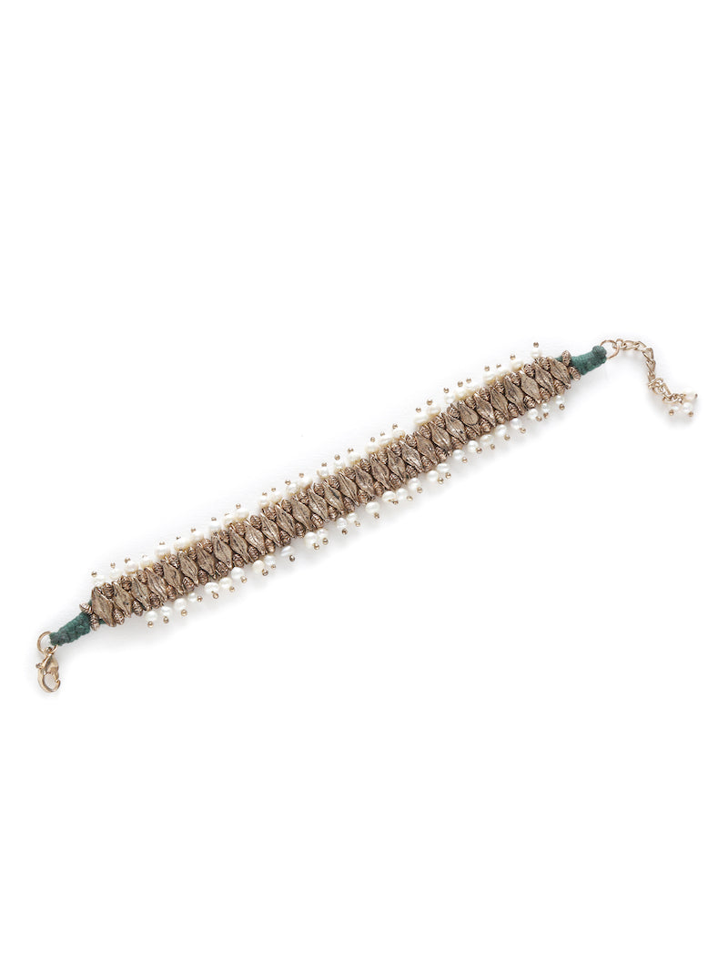 Stylish Bracelet with Brass Beads & Green Pearls