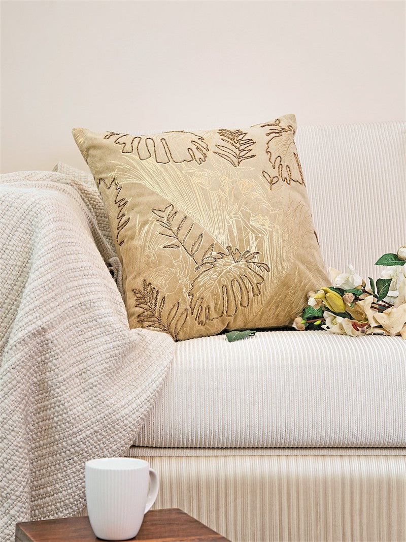 Gold Foil Printing Hand Beaded Exclusive Cushion Cover