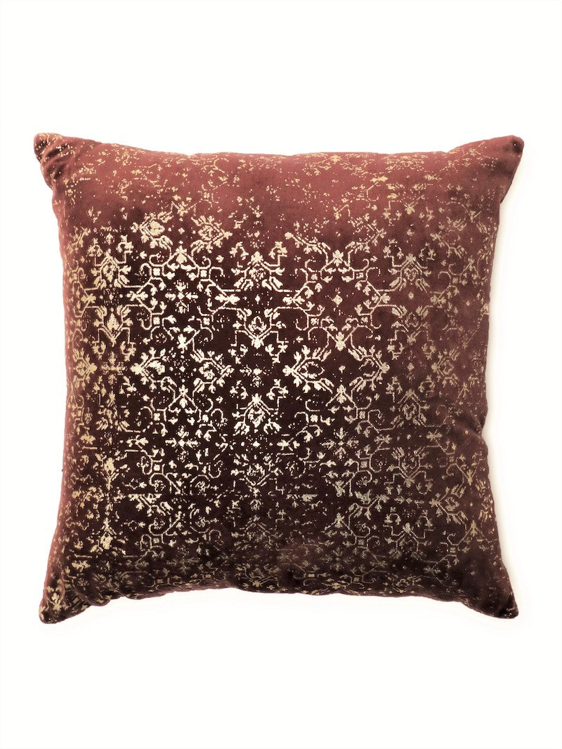 Elegant Gold Foil Printed Wine Color Velvet Cushion Cover