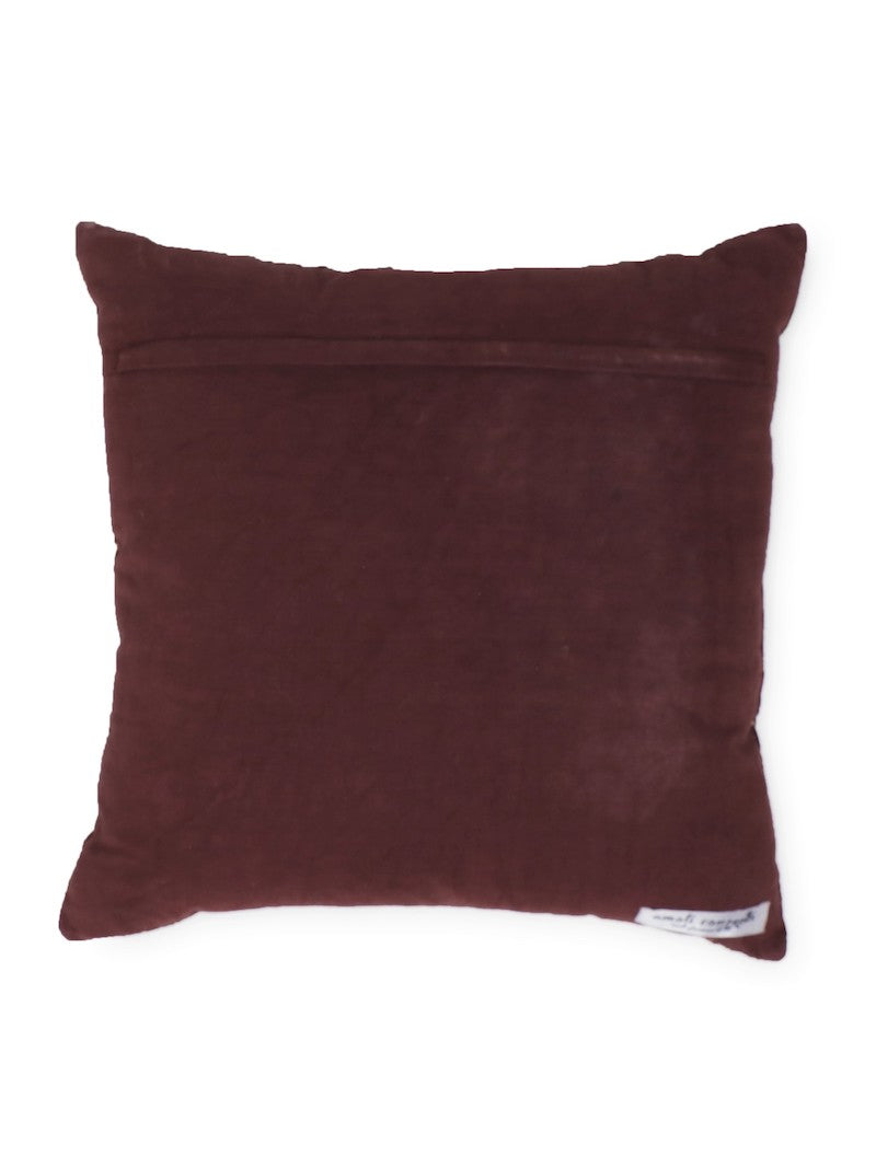 Elegant Gold Foil Printed Wine Color Velvet Cushion Cover