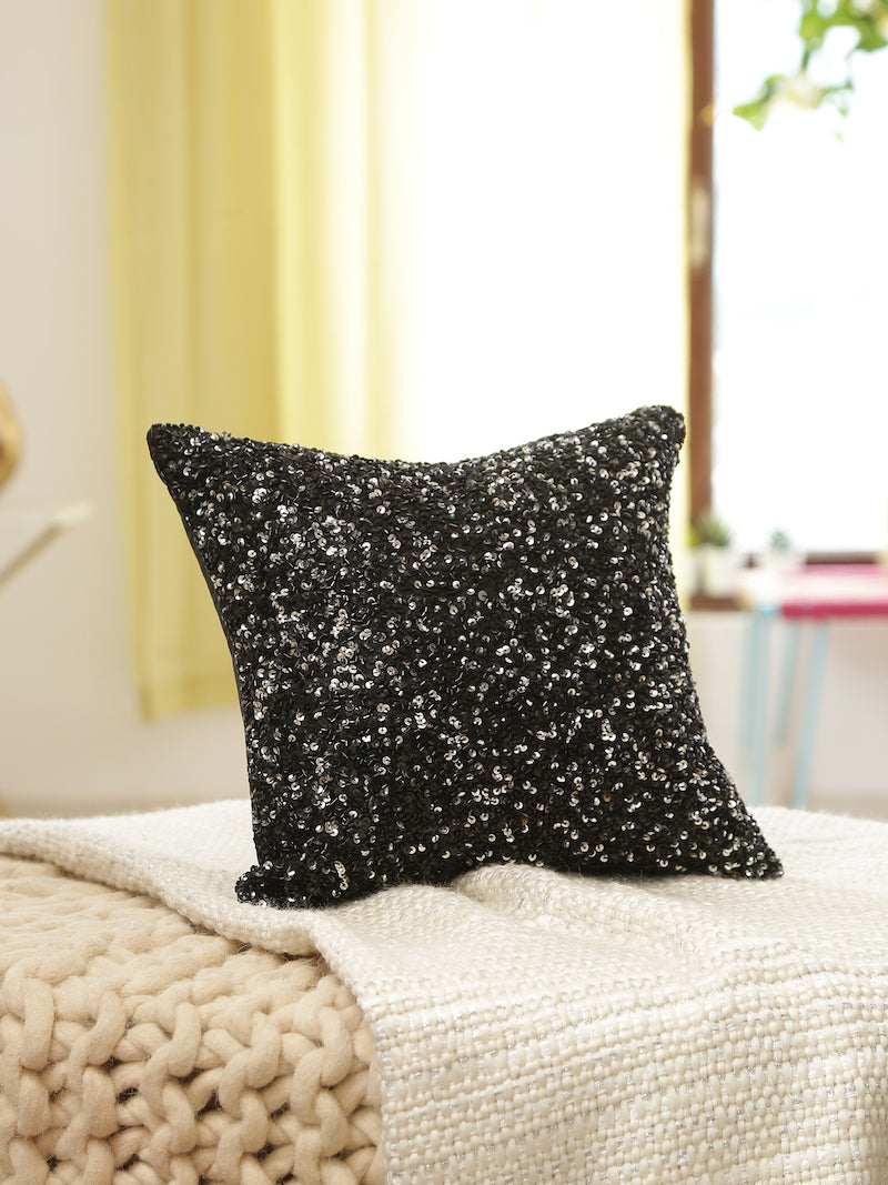 Elegant Black Sequin Work Cushion Cover