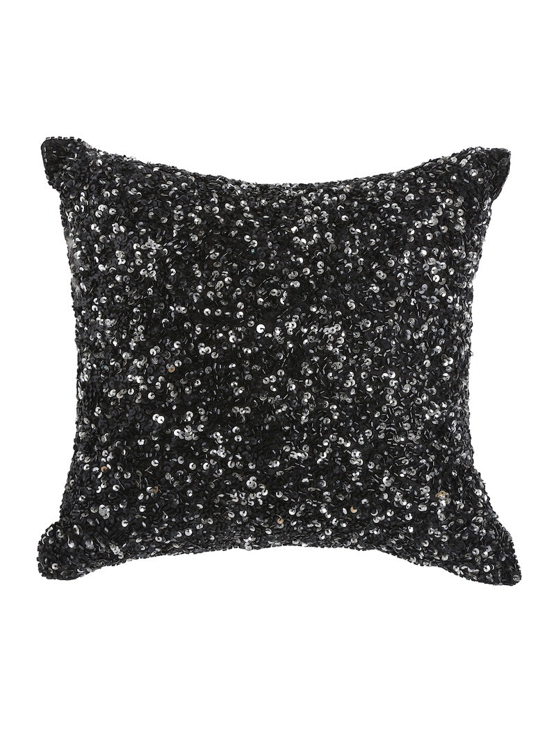 Elegant Black Sequin Work Cushion Cover