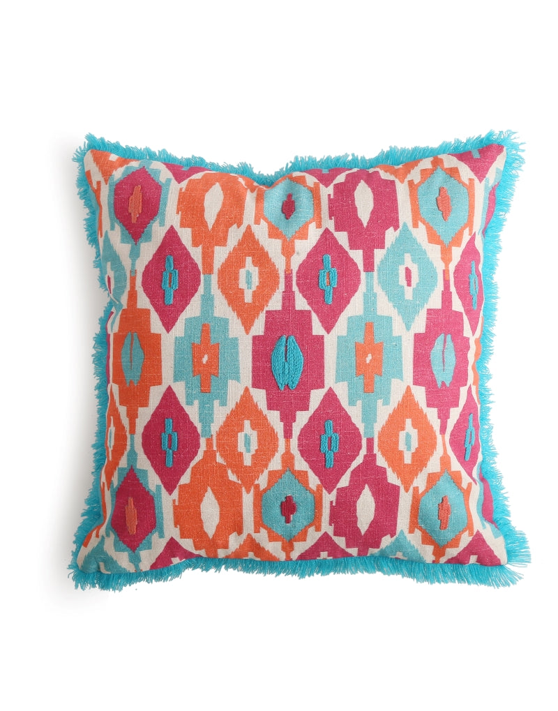 Printed Cushion Cover with Fringe Lace