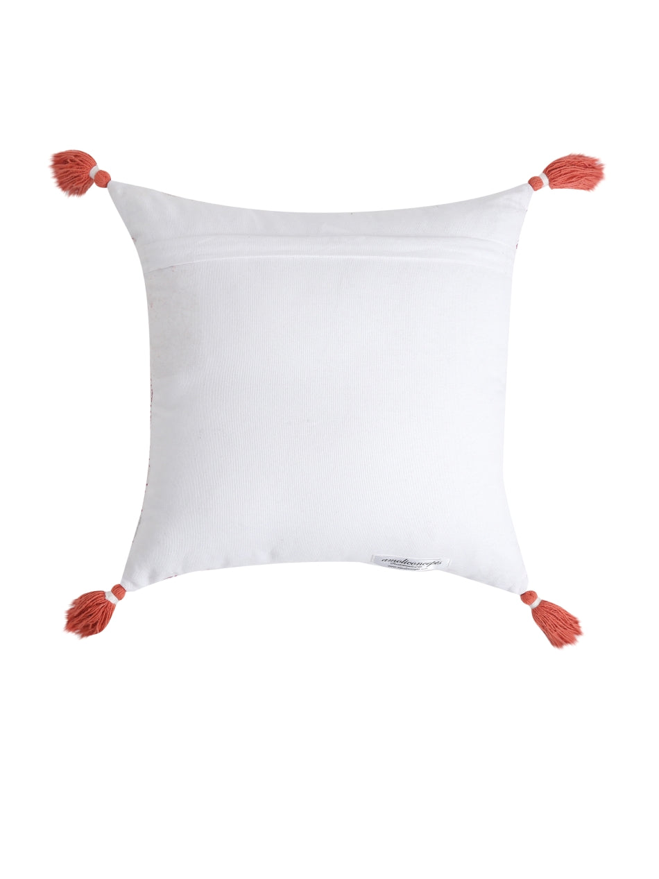 Peach Flower Printed Cushion Cover with Tassels