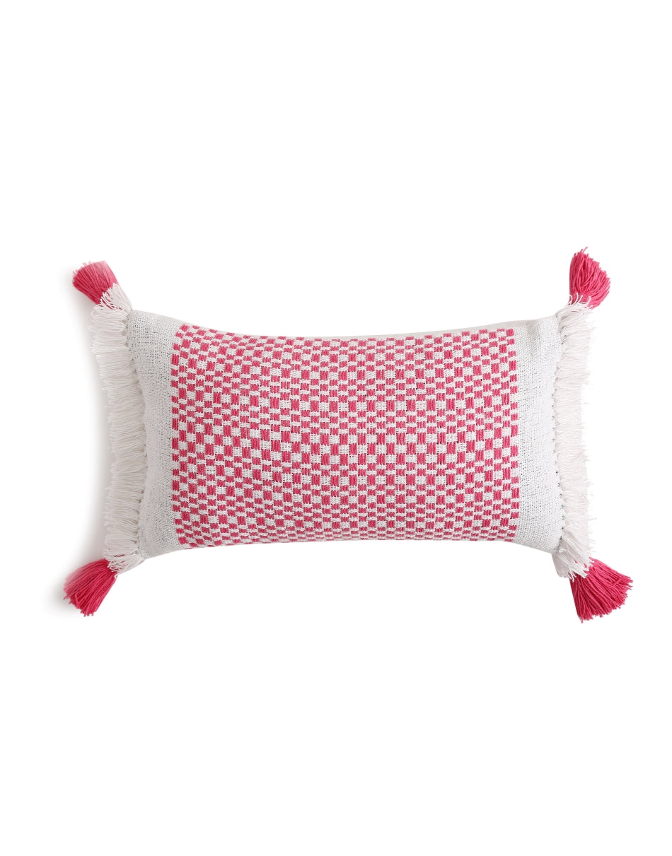 Pink Handwoven Cushion Cover with Tassels