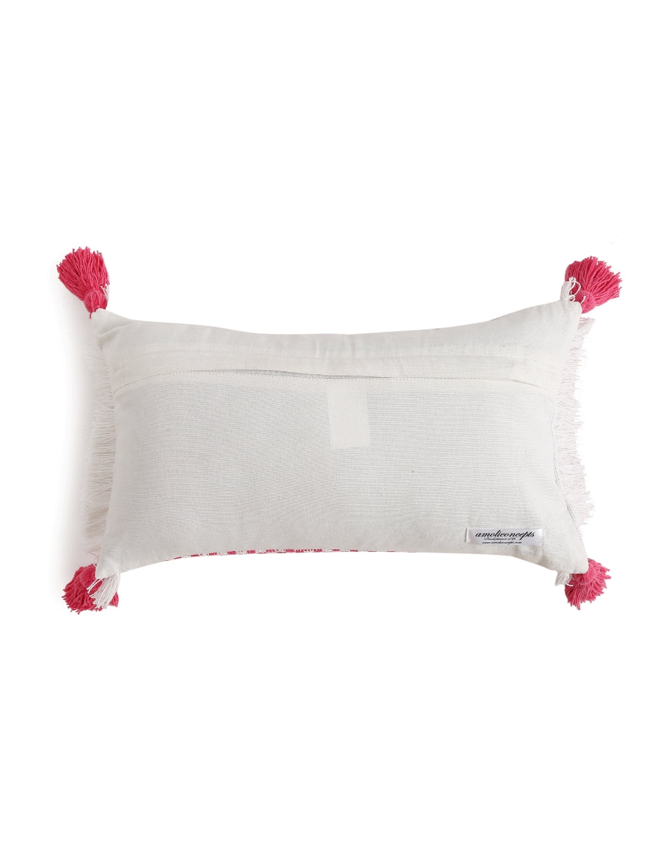 Pink Handwoven Cushion Cover with Tassels