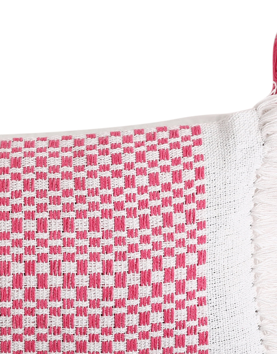 Pink Handwoven Cushion Cover with Tassels