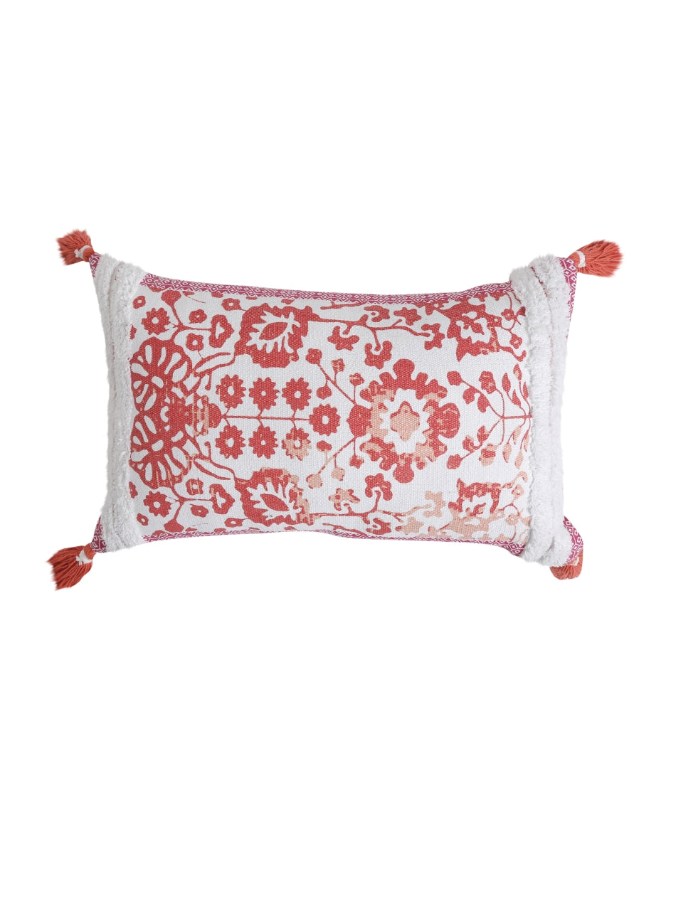 Peach Printed Cushion Cover with Tassels