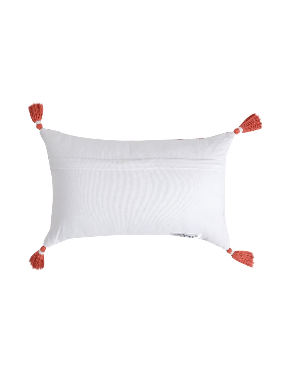 Peach Printed Cushion Cover with Tassels