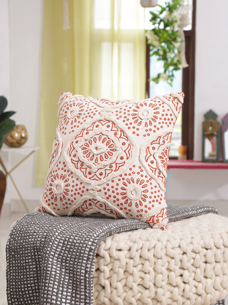 Cotton Crewel Embroidered Applique work Cushion Cover