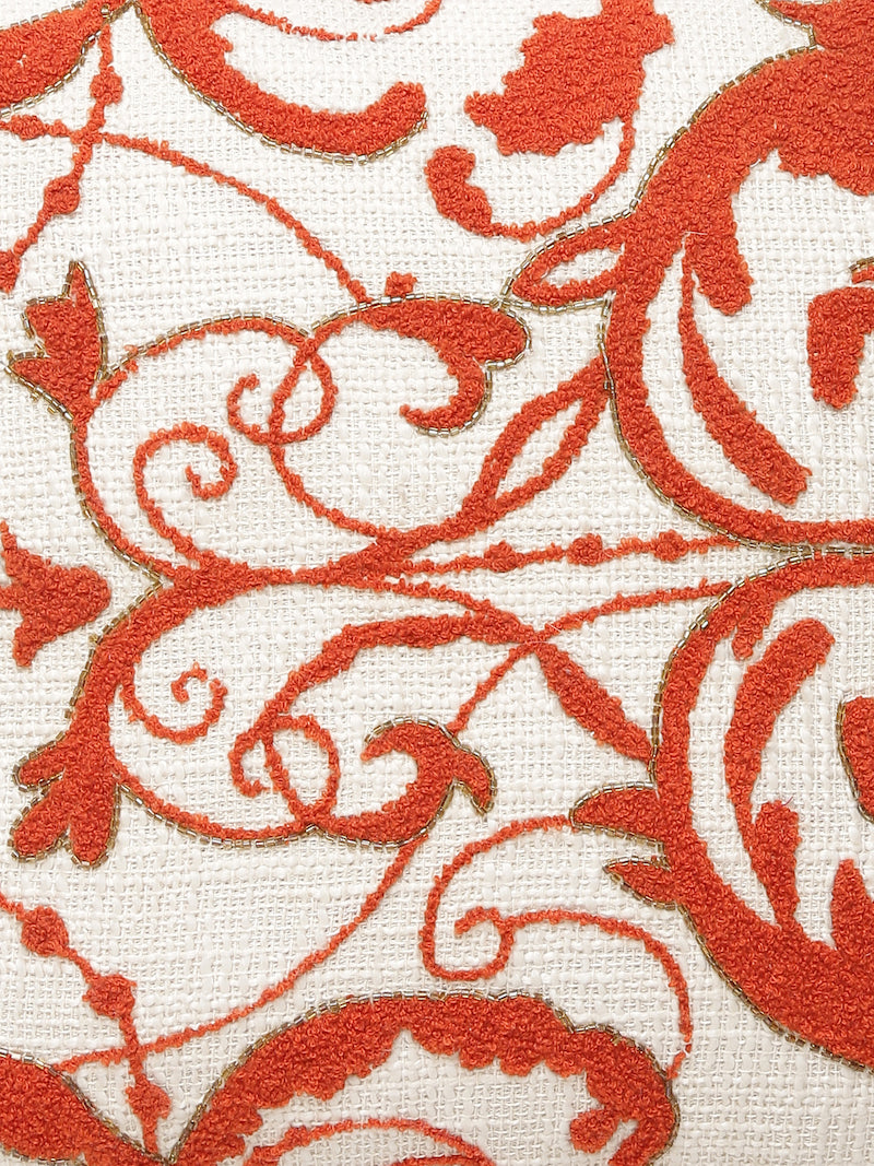 Cotton Slub Crewel Embroidered Beads Work Cushion Cover