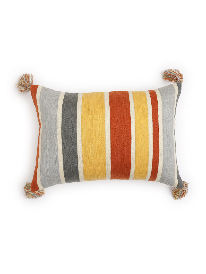 Crewel Embroidered Striped Cushion Cover